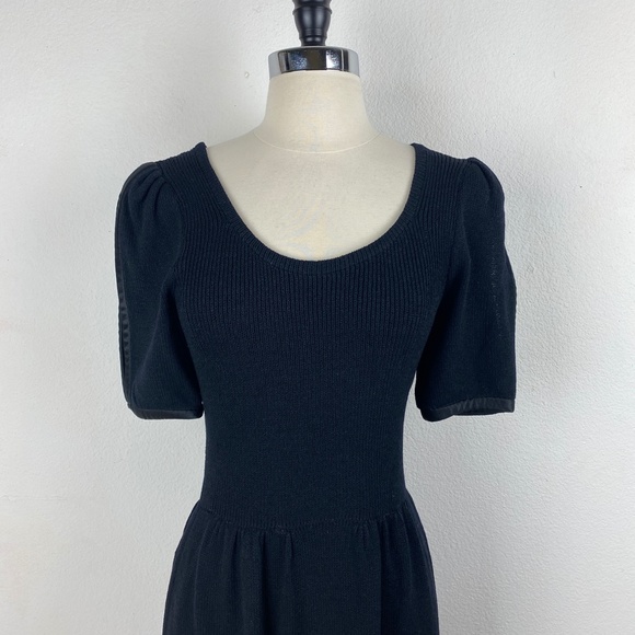 St. John Womens Basic Black Dress Small Marie Gray Knit Puff Sleeves - Picture 2 of 12